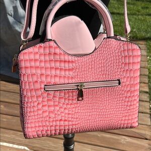 Elegant Pink Crocodile-Embossed Handbag